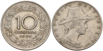 Австрия 10 грошей 1925 KM 2838 медно-никель 4143-555