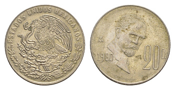 Мексика 20 сентаво 1980 Франциско Индалеси KM 442 медно-никель 4644-656