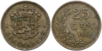 Люксембург 25 сантимов 1927 Шарлотта (1918-1964) KM 37 медно-никель 4577-847