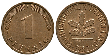ФРГ 1 ПФЕННИГ 1982 F KM 105, J.380 сталь плакированная медью 179-1027