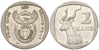 ЮАР 2 ранда 2007 KM 345 медь плакированная медно-никелем 4364-2252