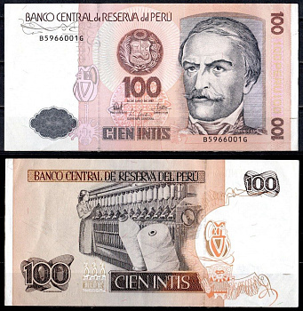 Перу 100 инти 1987 Pick 133 бумага 7204-52-3-2
