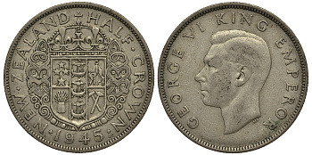 Новая Зеландия 1/2 кроны 1945 Георг VI (1936-1952) KM 11 серебро 272-1034