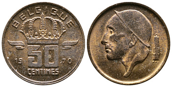 БЕЛЬГИЯ 50 САНТИМОВ 1970 BELGIQUE KM 148.1 бронза 4383-1159