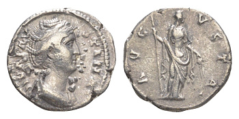 Римская Империя денарий 141 Фаустина Старшая, жена Антонина Пия, посмертная чеканка, DIVA FAVSTINA, бюст императрицы/AVGVSTA, Церера с факелом и колосом, Рим RIC 359 серебро 1073-1-84