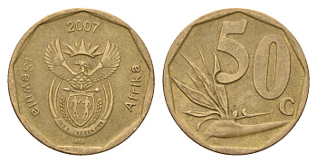 ЮАР 50 центов 2007 Зантедеския Эллиота (калла), герб, год-тип KM 343 сталь плакированная бронзой 4687-737