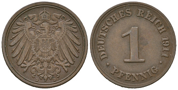 Германия 1 пфенниг 1911 D KM 10, J. 10 медь 4623-436