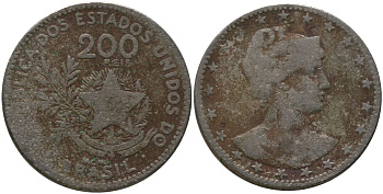 Бразилия 200 реалов (рейсов) 1901 MCMI KM 504 медно-никель 4575-137