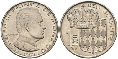 Монако 1 франк 1982 Ренье III (1949-2005) KM 140 никель 73-1414