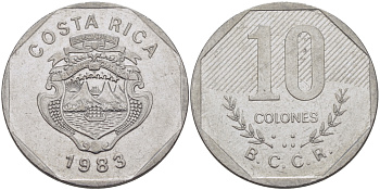 Коста-Рика 10 колонов 1983 B.C.C.R. KM 215.1 нержавеющая сталь 82-113