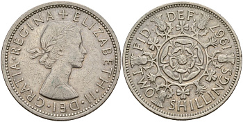 Великобритания 2 шиллинга (флорин) 1967 Елизавета II (1952-2022) KM 892, Spink 4138 медно-никель 4150-745