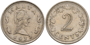 Мальта 2 цента 1972 Пентесилея, царица амазонок KM 9 медь цинк 4154-648