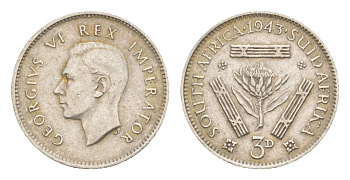 ЮАР 3 пенса 1943 KM 26 серебро 4636-323