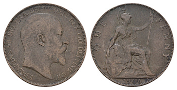 Великобритания 1 пенни 1906 Эдуард VII (1901-1910) KM 794.2, Spink 3990 бронза 215-714