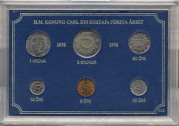 Швеция набор из 6 монет 1976 Карл XVI Густав (1973- ) официальный набор монетного двора UNC 2-4-1-28