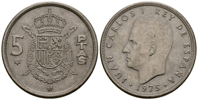 Испания 5 песет 1975 Хуан Карлос I (1975-2014) KM 807 медно-никель 4176-452