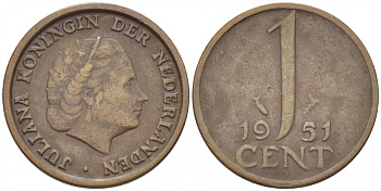 Нидерланды 1 цент 1951 Юлиана (1948-1980) КМ 180 бронза 3457-1142