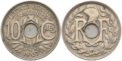 Франция 10 сантимов 1937 KM 866a, Le Franc 138.3 медно-никель 4143-1043