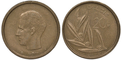 Бельгия 20 франков 1981 BELGIE KM 160 никель бронза 4123-1221