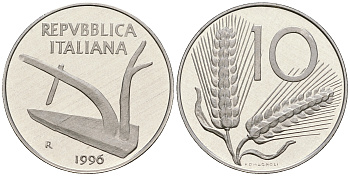 Италия 10 лир 1996 R KM 93 алюминий PROOF 1099-3-64