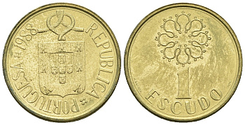 Португалия 1 эскудо 1988 KM 631 никель латунь 4147-622