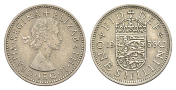 Великобритания 1 шиллинг 1956 Елизавета II (1952-2022), Английский герб KM 904, Spink 4147 медно-никель 4641-957