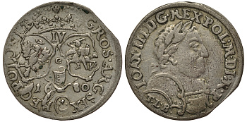 Польша 6 грошей (шостак) 1680 TLB, Ян III Собеский (1674-1796), в венке, вес 3,59 гр. KM 128 серебро 1516-1133