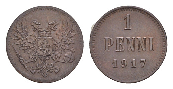Россия для Финляндии 1 пенни 1917 временное правительство (03.1917-10.1917), без короны Биткин GSF5 медь 4658-858