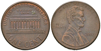 США 1 цент 2002 KM 201b цинк плакированная медью 4580-725