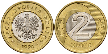 Польша 2 злотых 1994 MW KM 283 биметалл    4161-1057