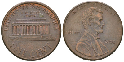 США 1 цент 2002 KM 201b цинк плакированная медью 4580-725