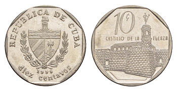 Куба 10 сентаво 1999 форт в Гаване Ла-Фуэрса KM 576.2, JMA MC20, Schoen 714 сталь плакированная никелем UNC 4644-736