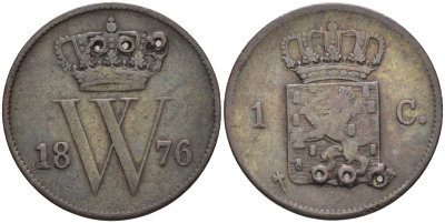 Нидерланды 1 цент 1876 Виллем III (1849-1890) KM 100 медь 4177-321