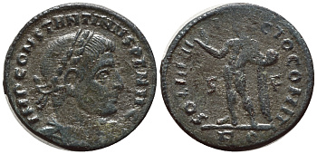 Римская Империя нуммий 315 Константин I Великий SOLI INVICTO COMITI Рим Good Very fine RIC 33 бронза 270-124