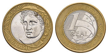 Бразилия 1 реал 2003 KM 652a биметалл 4648-1217