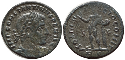Римская Империя нуммий 315 Константин I Великий SOLI INVICTO COMITI Рим Good Very fine RIC 33 бронза 270-124