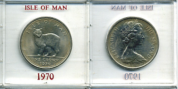 Остров Мэн 1 крона 1970 кошка Мэна, в оригинальной пластиковой коробке KM 18 медно-никель UNC 6-6-1-34