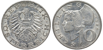 Австрия 10 шиллингов 1980 KM 2918 медно-никель 4122-417