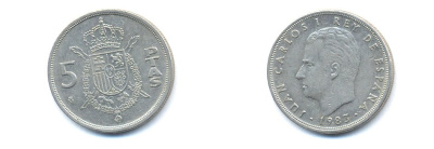 Испания 5 песет 1983 Хуан Карлос I (1975-2014) KM 823 медно-никель 54-1914