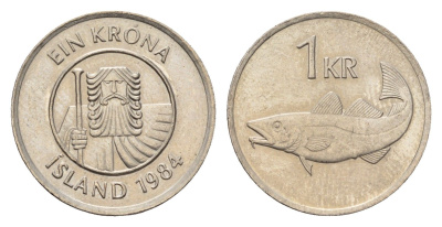 Исландия 1 крона 1984 треска KM 27 медно-никель 4687-836