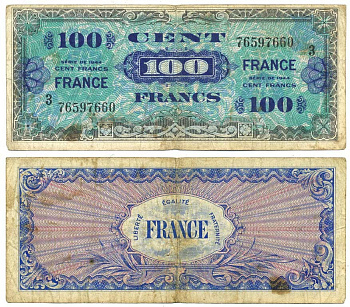 Франция 100 франков 1944 военный выпуск Pick 123 с бумага 6299-1-3