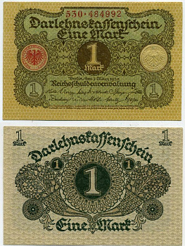 Германия 1 марка 1920 1 марта 1920, серия 530 Pick 58, Розенберг 64 бумага UNC( пресс) 8614-32-2-2