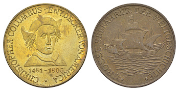 Германия великие мореплаватели в мировой истории - Христофор Колумб ND диаметр 30 мм, вес 7,7 гр латунь 4172-155