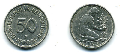 ФРГ 50 ПФЕННИГОВ 1978 F KM 109.2, J 384a медно-никель 25-1853