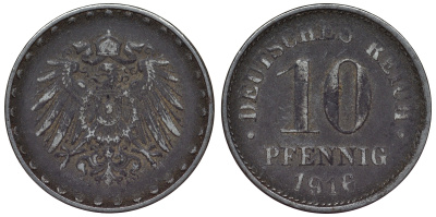 Германия 10 пфеннигов 1916 A KM 20, J. 298 железо 4119-123