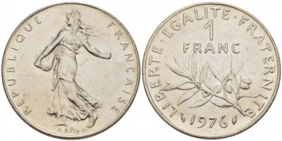 ФРАНЦИЯ 1 ФРАНК 1976 СЕЯТЕЛЬ KM 925.1 никель 213-1213