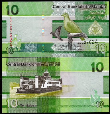 Гамбия 5, 10, 20, 50, 100 и 200 даласи 2023 серия птиц Pick 37, 38, 39, 40, 41, 42  бумага  UNC (пресс) 448-14-1-2