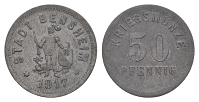 Бенсхайм 50 пфеннигов 1917 Funck 34.4, Men05 1739.5, Men18 2245.5 цинк 4638-116
