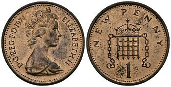 Великобритания 1 пенни 1974 Елизавета II (1952-2022) KM 915, Spink 4237 (B1) бронза 4539-223
