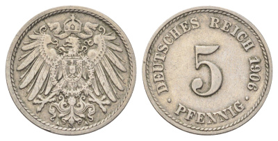 Германия 5 пфеннигов 1906 A KM 11, J. 12 медно-никель 4701-1035